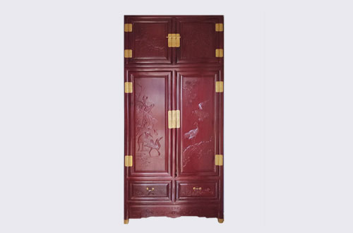 文殊镇高端中式家居装修深红色纯实木衣柜